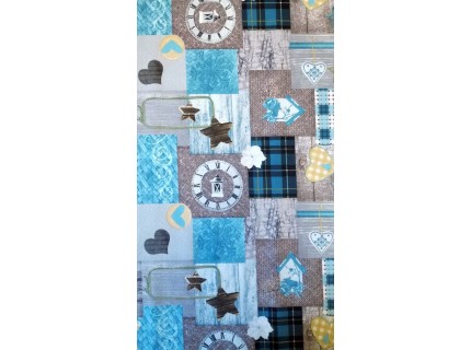 Folt-Kék, patchwork mintás, karácsonyi lakástextil, loneta dekorvászon